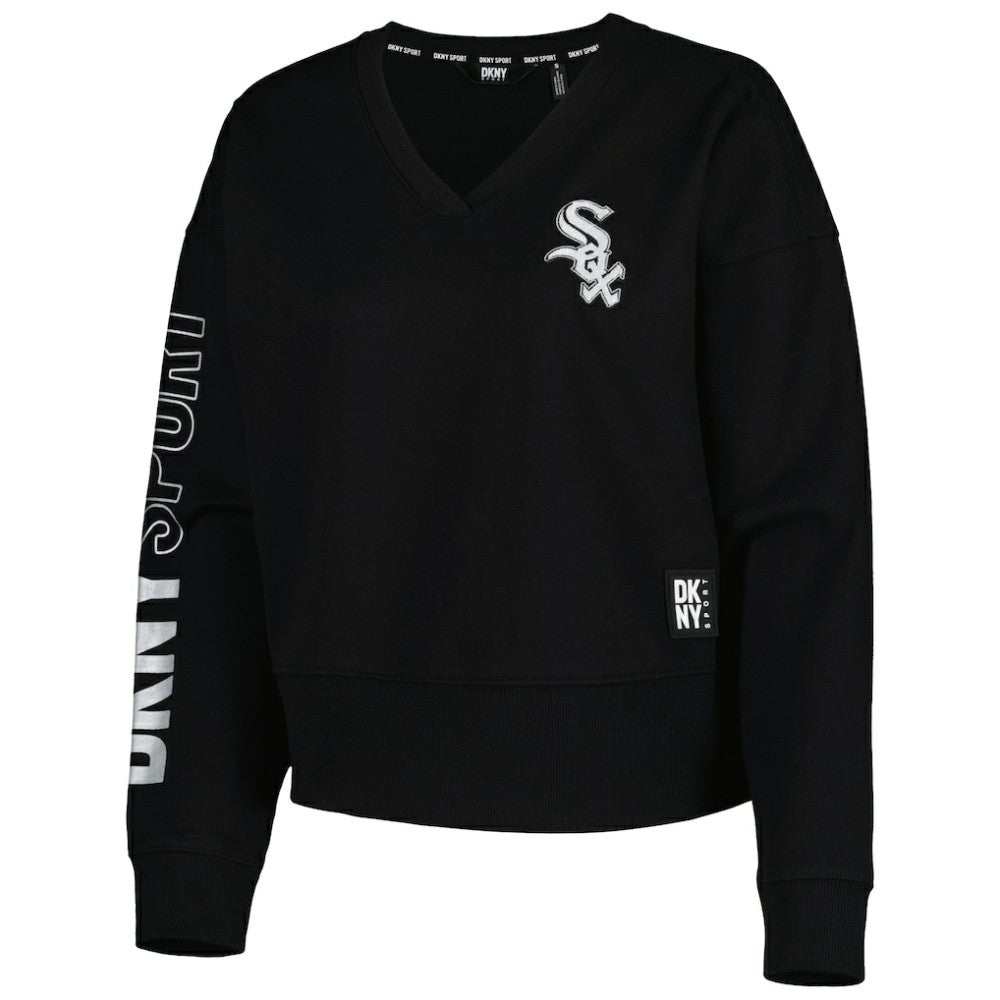 Chicago White Sox DKNY Sport Women's Lily V-Neck Pullover Sweatshirt - Black