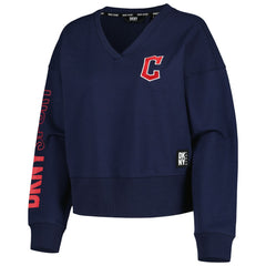 Cleveland Guardians DKNY Sport Women's Lily V-Neck Pullover Sweatshirt - Navy