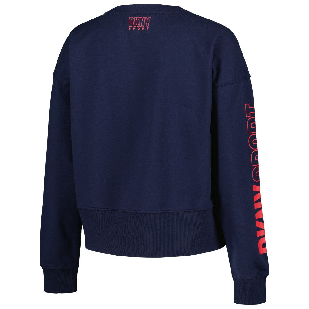 Cleveland Guardians DKNY Sport Women's Lily V-Neck Pullover Sweatshirt - Navy