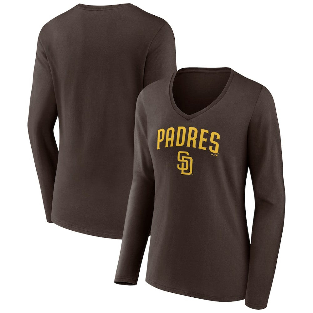 San Diego Padres Women's Team Lockup Long Sleeve V-Neck T-Shirt - Brown