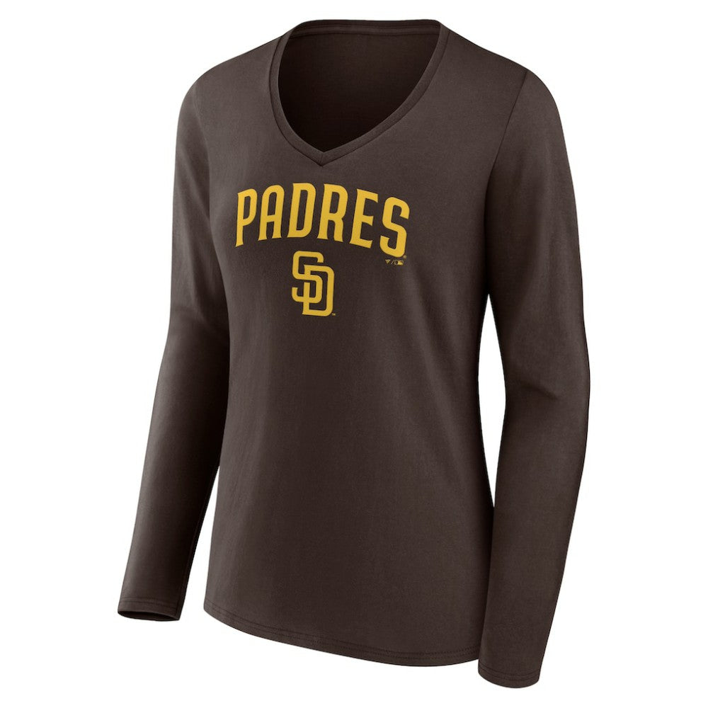 San Diego Padres Women's Team Lockup Long Sleeve V-Neck T-Shirt - Brown