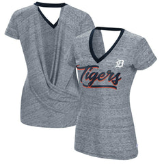 Detroit Tigers Touch Women's Halftime Back Wrap Top V-Neck T-Shirt - Navy