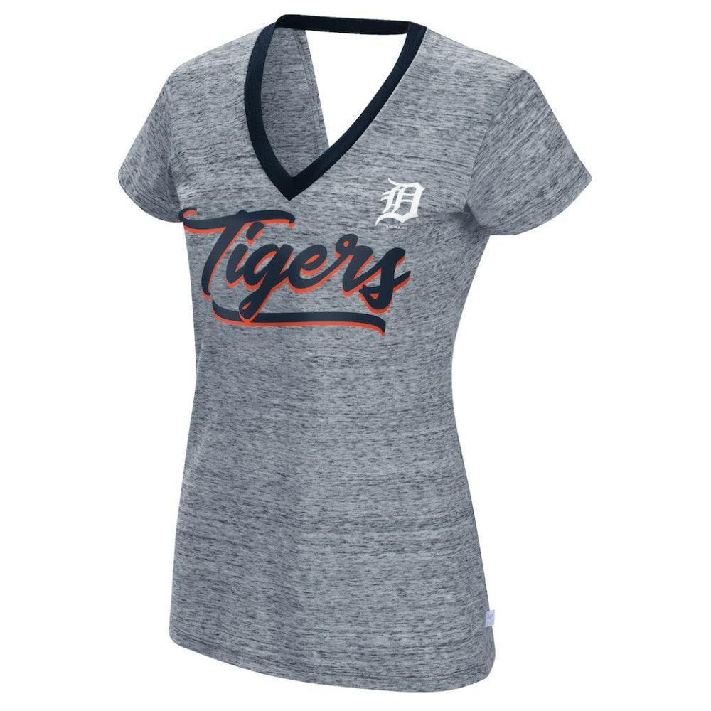 Detroit Tigers Touch Women's Halftime Back Wrap Top V-Neck T-Shirt - Navy
