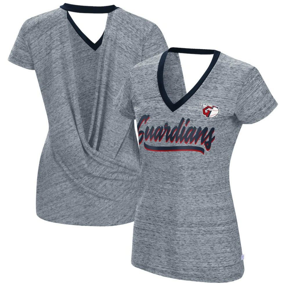 Cleveland Guardians Touch Women's Halftime Back Wrap Top V-Neck T-Shirt - Navy