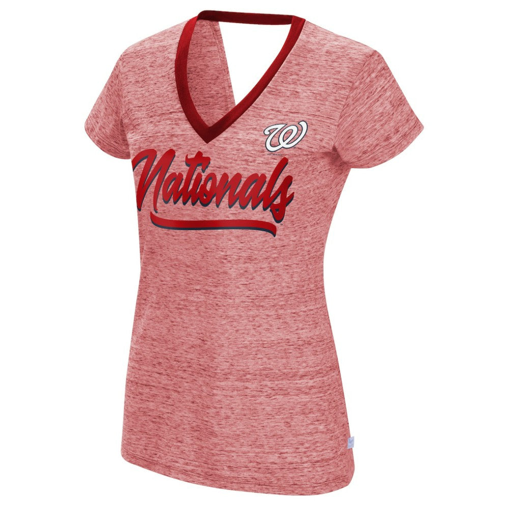 Washington Nationals Touch Women's Halftime Back Wrap Top V-Neck T-Shirt - Red