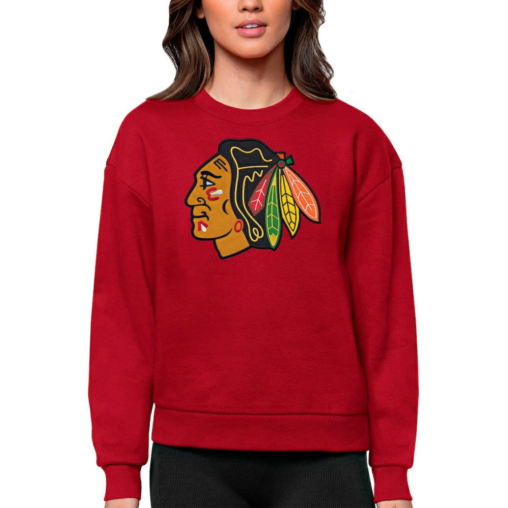 Chicago Blackhawks Antigua Women's Team Logo Victory Crewneck Pullover Sweatshirt