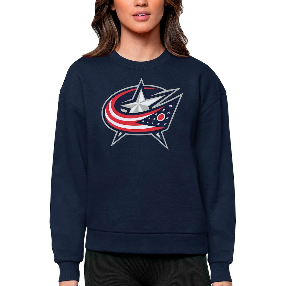 Columbus Blue Jackets Antigua Women's Team Logo Victory Crewneck Pullover Sweatshirt
