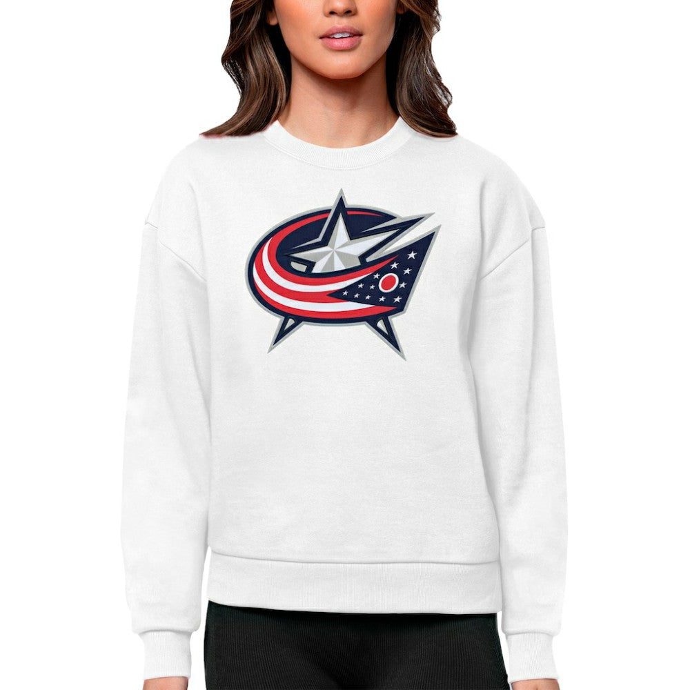 Columbus Blue Jackets Antigua Women's Team Logo Victory Crewneck Pullover Sweatshirt