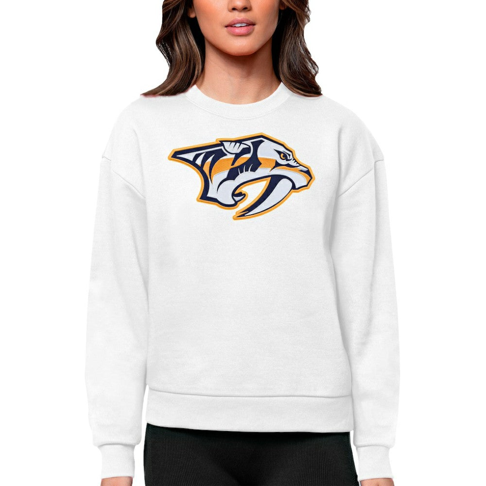 Nashville Predators Antigua Women's Team Logo Victory Crewneck Pullover Sweatshirt