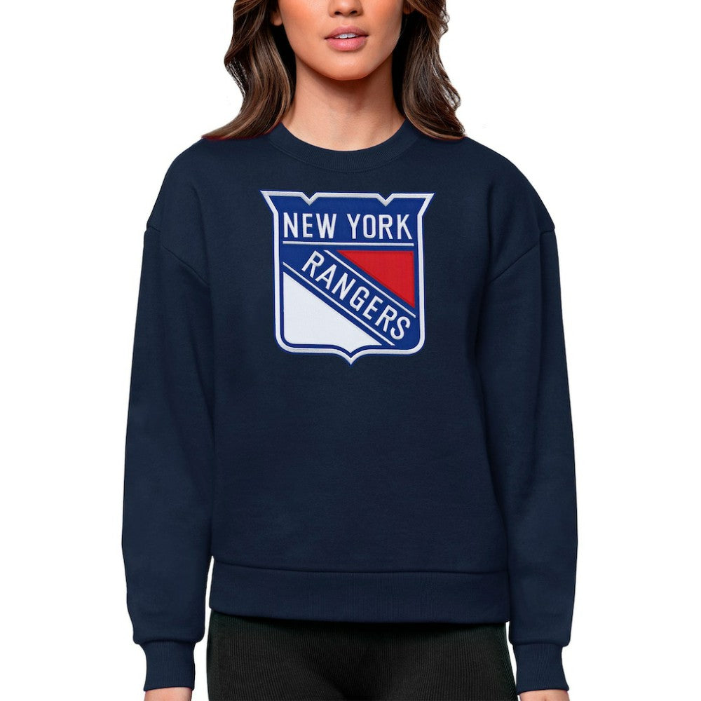 New York Rangers Antigua Women's Team Logo Victory Crewneck Pullover Sweatshirt