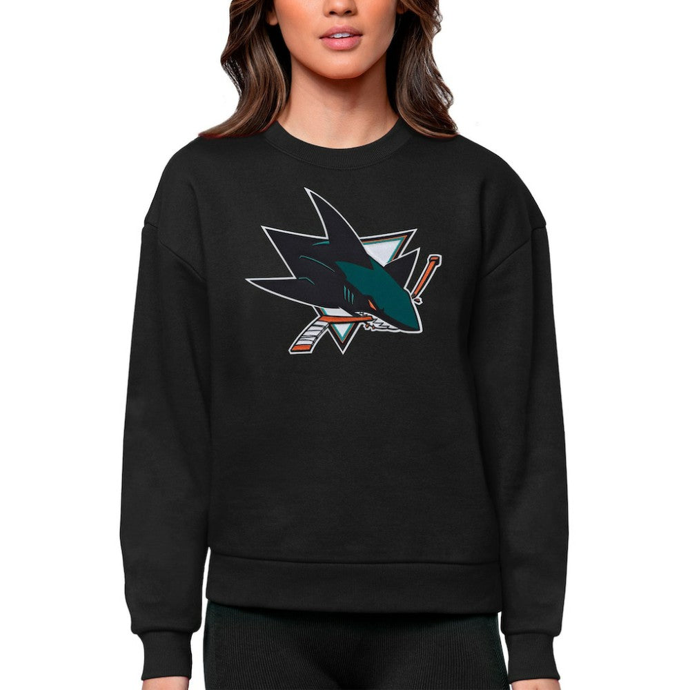 San Jose Sharks Antigua Women's Team Logo Victory Crewneck Pullover Sweatshirt