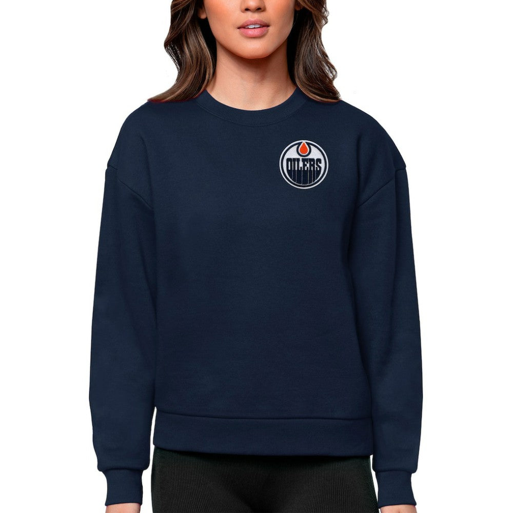 Edmonton Oilers Antigua Women's Victory Crewneck Pullover Sweatshirt