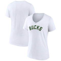 Milwaukee Bucks Women's Wordmark V-Neck T-Shirt - White outlet