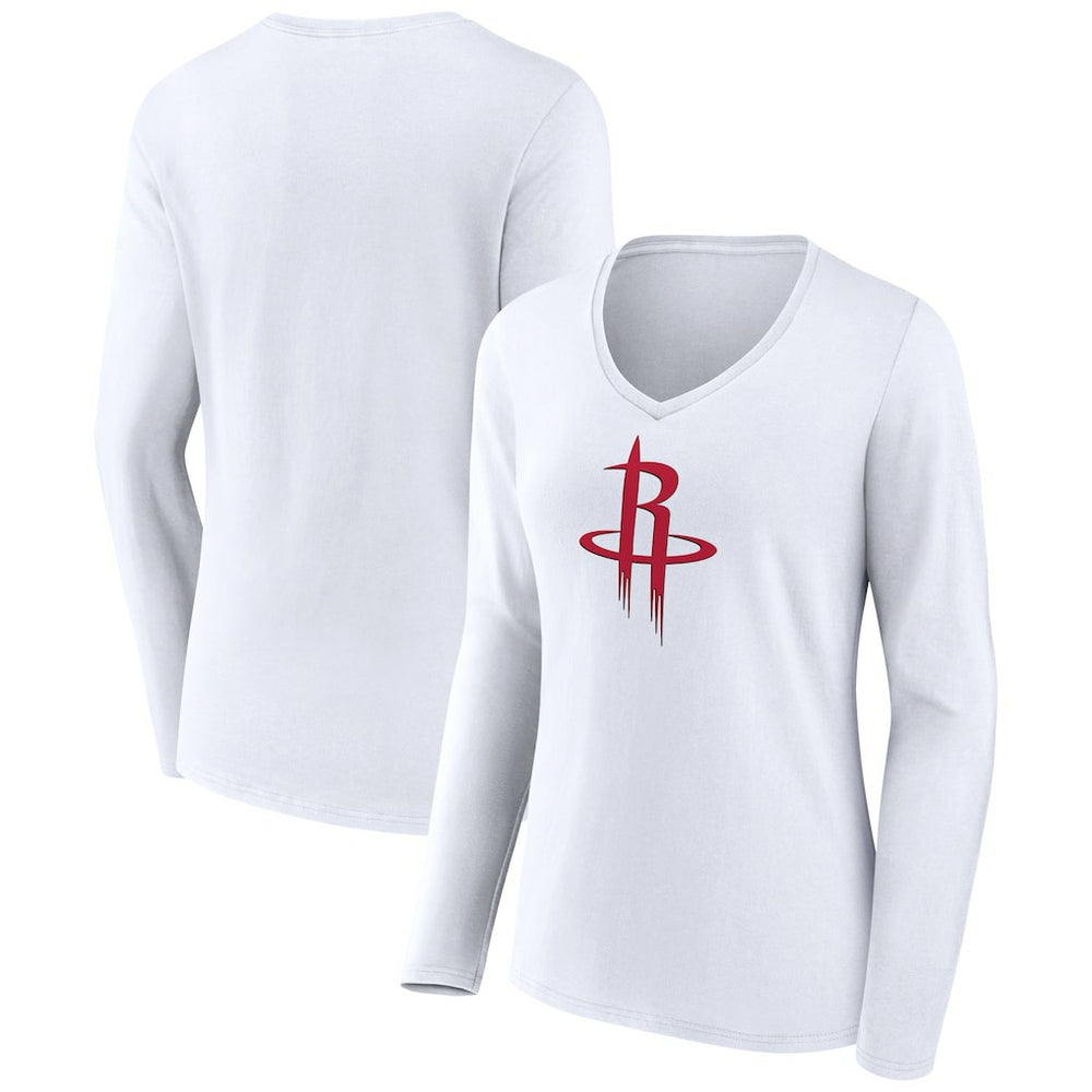 Houston Rockets Women's Logo Long Sleeve V-Neck T-Shirt - White discount