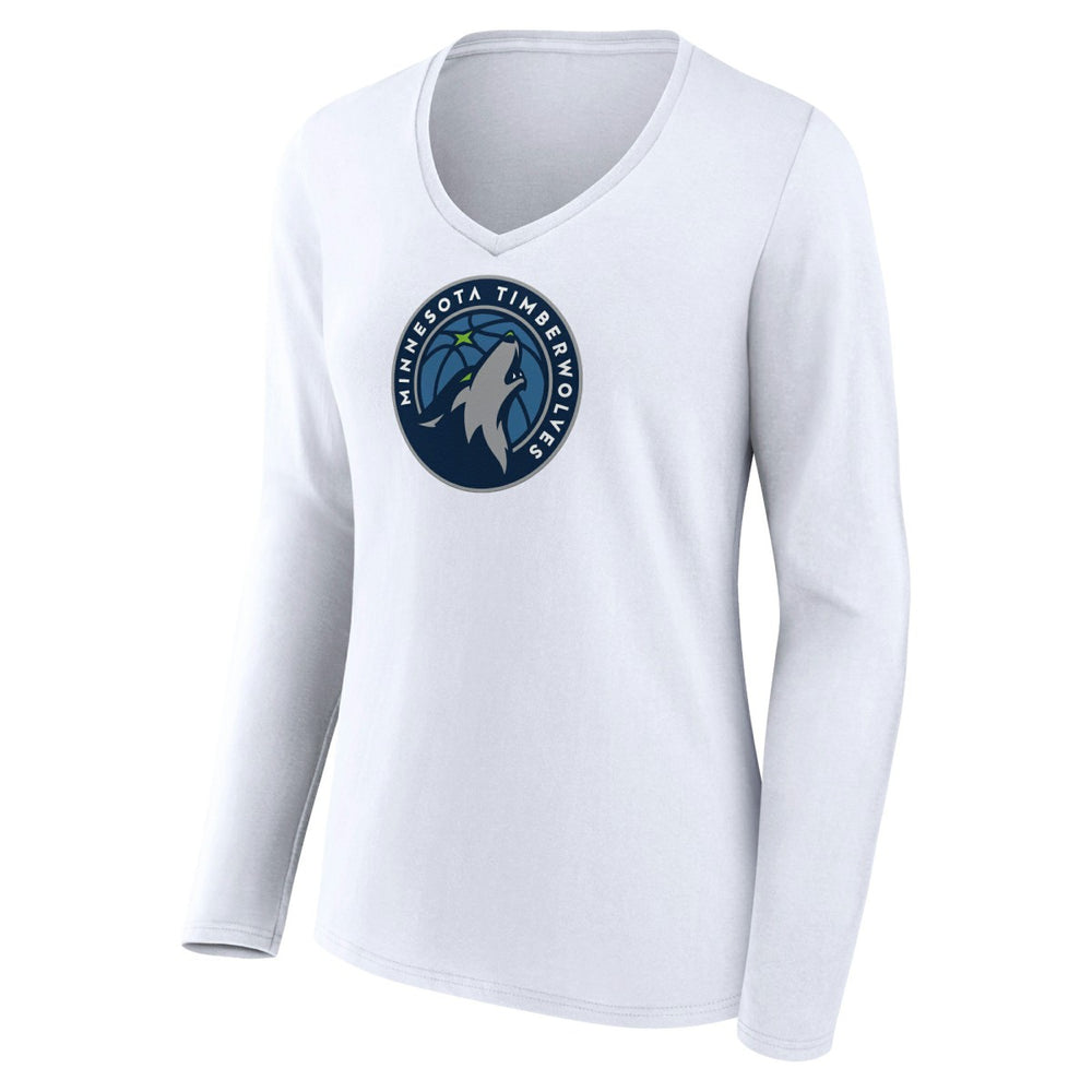 Minnesota Timberwolves Women's Logo Long Sleeve V-Neck T-Shirt - White sale