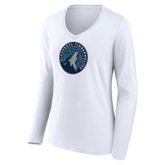 Minnesota Timberwolves Women's Logo Long Sleeve V-Neck T-Shirt - White sale