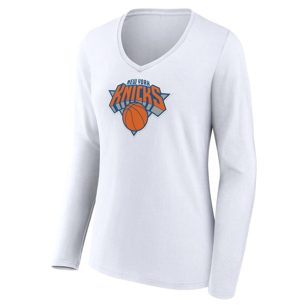 New York Knicks Women's Logo Long Sleeve V-Neck T-Shirt - White cheap