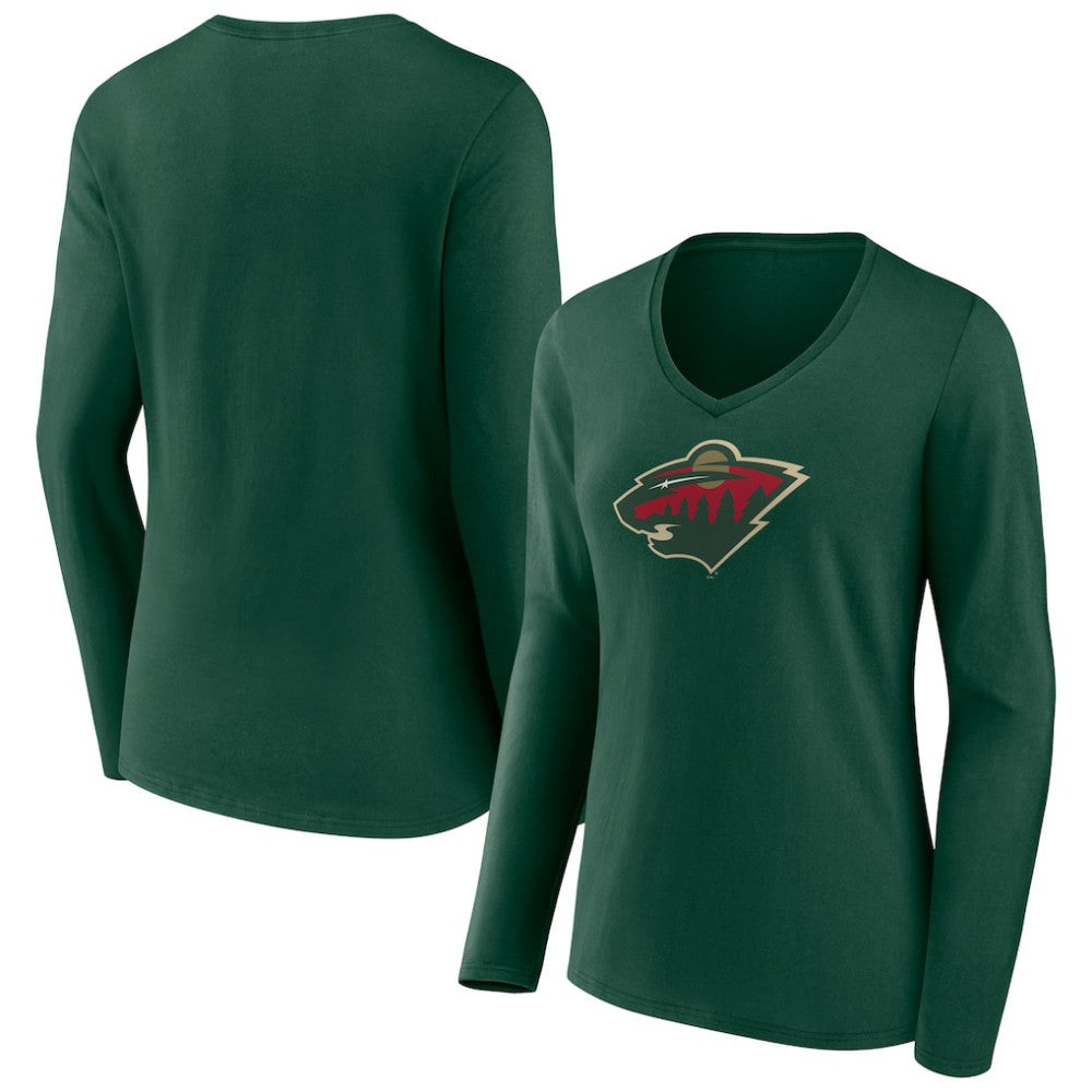 Minnesota Wild Women's Team Logo Long Sleeve V-Neck T-Shirt
