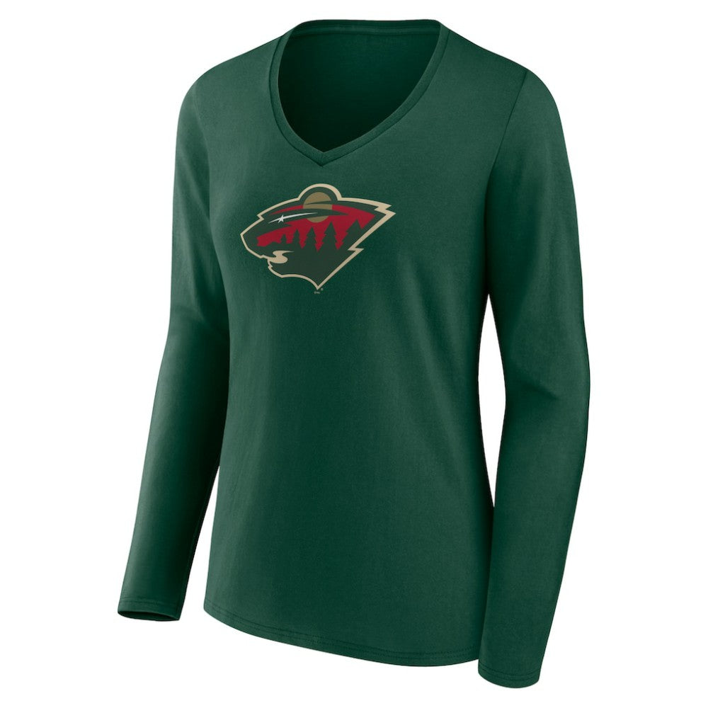 Minnesota Wild Women's Team Logo Long Sleeve V-Neck T-Shirt