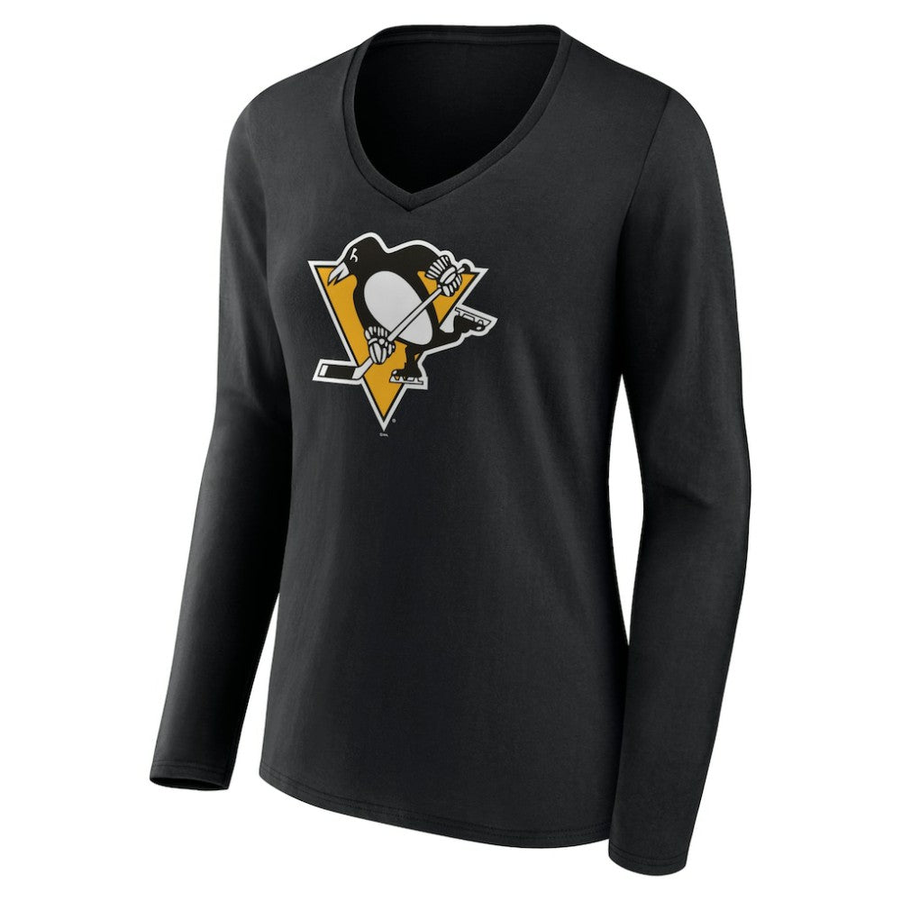 Pittsburgh Penguins Women's Team Logo Long Sleeve V-Neck T-Shirt
