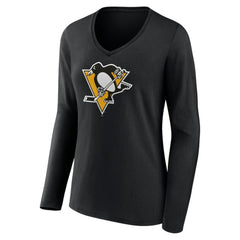 Pittsburgh Penguins Women's Team Logo Long Sleeve V-Neck T-Shirt