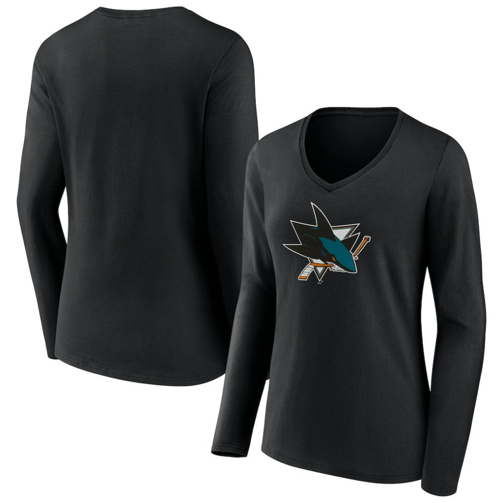 San Jose Sharks Women's Team Logo Long Sleeve V-Neck T-Shirt