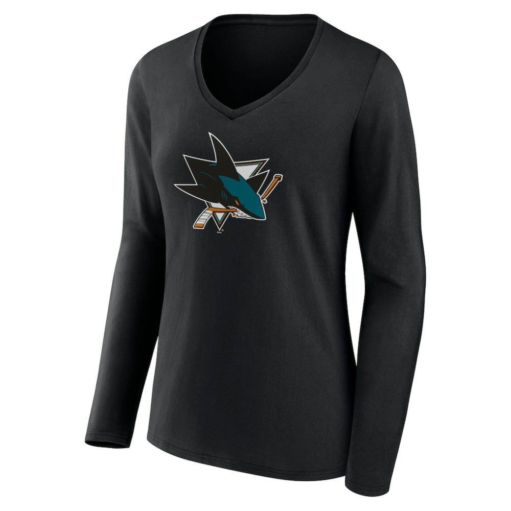 San Jose Sharks Women's Team Logo Long Sleeve V-Neck T-Shirt
