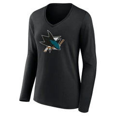 San Jose Sharks Women's Team Logo Long Sleeve V-Neck T-Shirt
