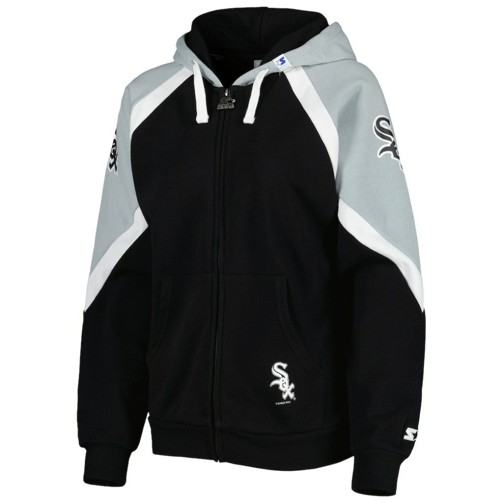 Chicago White Sox Starter Women's Hail Mary Full-Zip Hoodie - Black/Silver