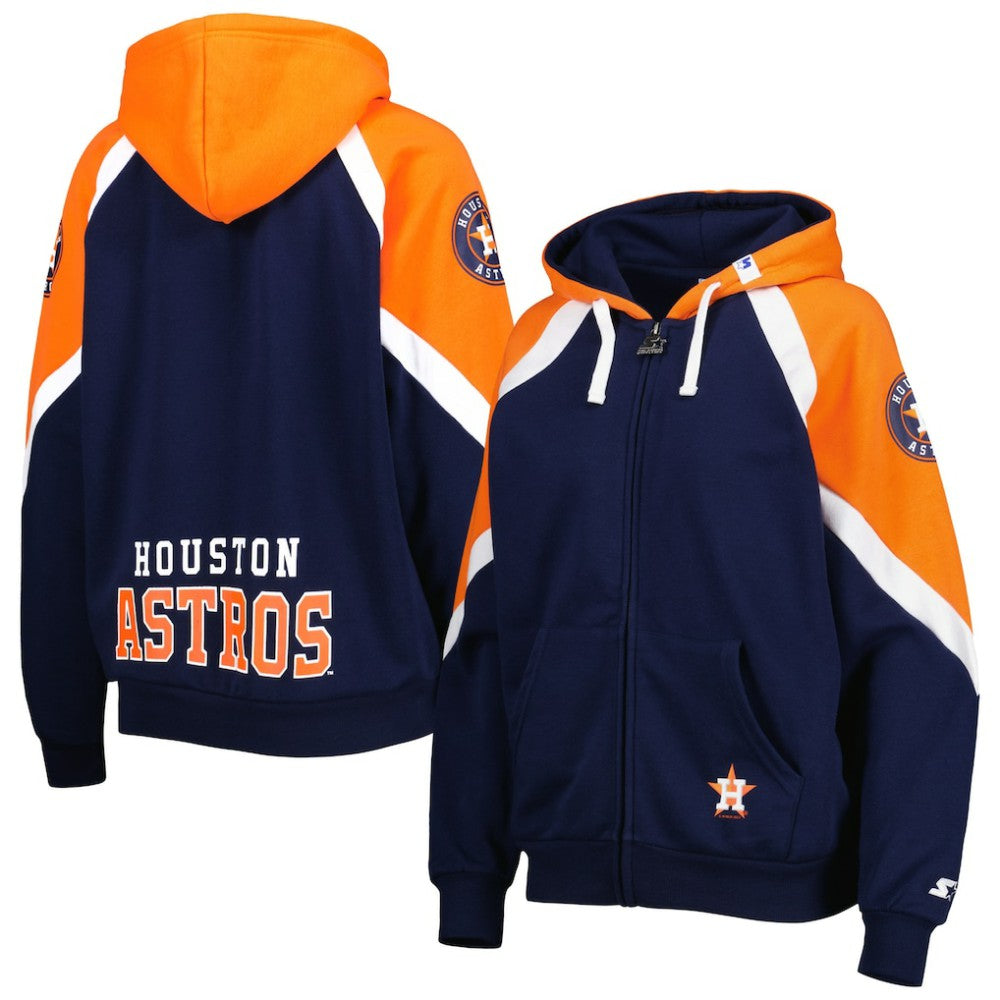 Houston Astros Starter Women's Hail Mary Full-Zip Hoodie - Navy/Orange