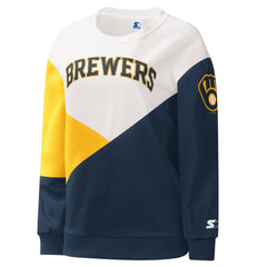 Milwaukee Brewers Starter Women's Shutout Pullover Sweatshirt - White/Navy