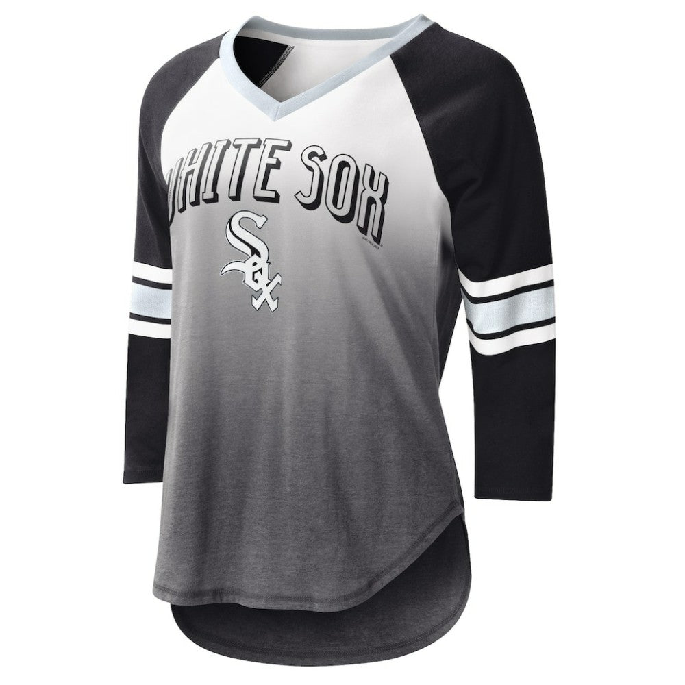 Chicago White Sox G-III 4Her by Carl Banks Women's Lead-Off Raglan 3/4-Sleeve V-Neck T-Shirt - White/Black