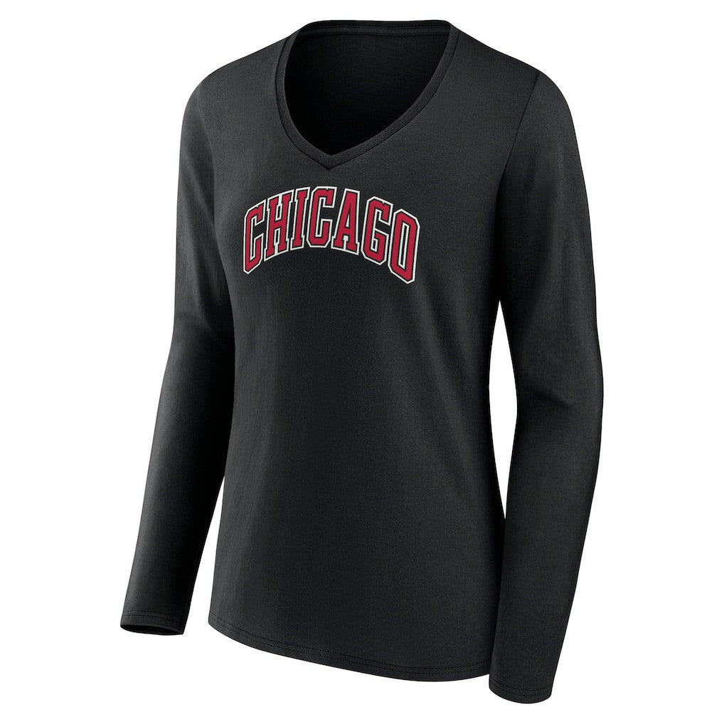 Chicago Bulls Women's Alternate Logo V-Neck Long Sleeve T-Shirt sale - Black sale