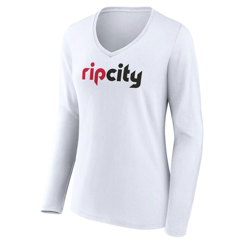 Portland Trail Blazers Women's Alternate Logo V-Neck Long Sleeve T-Shirt - White for sale