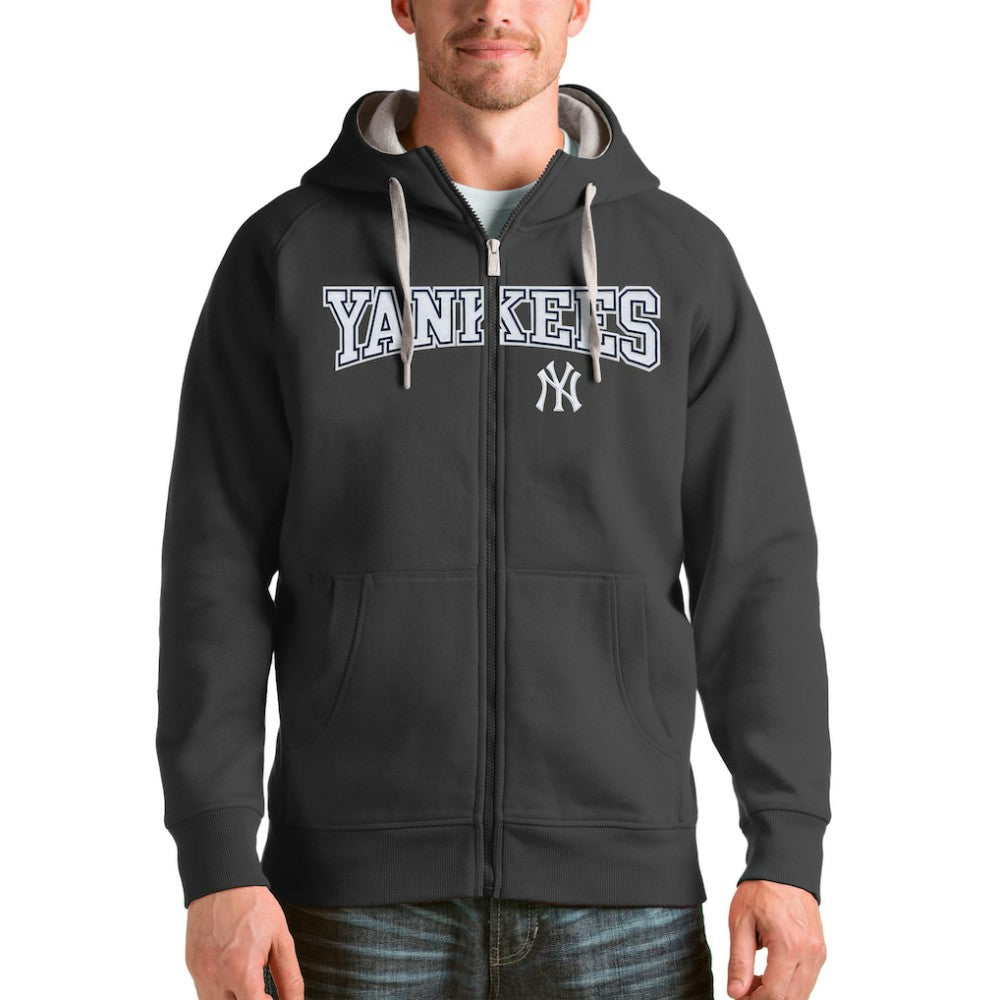 New York Yankees Antigua Team Logo Victory Full-Zip Hoodie - Charcoal