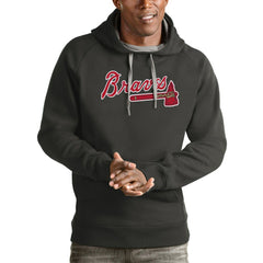 Atlanta Braves Antigua Victory Pullover Team Logo Hoodie - Charcoal