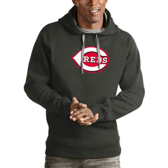 Cincinnati Reds Antigua Victory Pullover Team Logo Hoodie - Charcoal