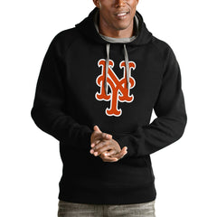 New York Mets Antigua Victory Pullover Team Logo Hoodie - Black