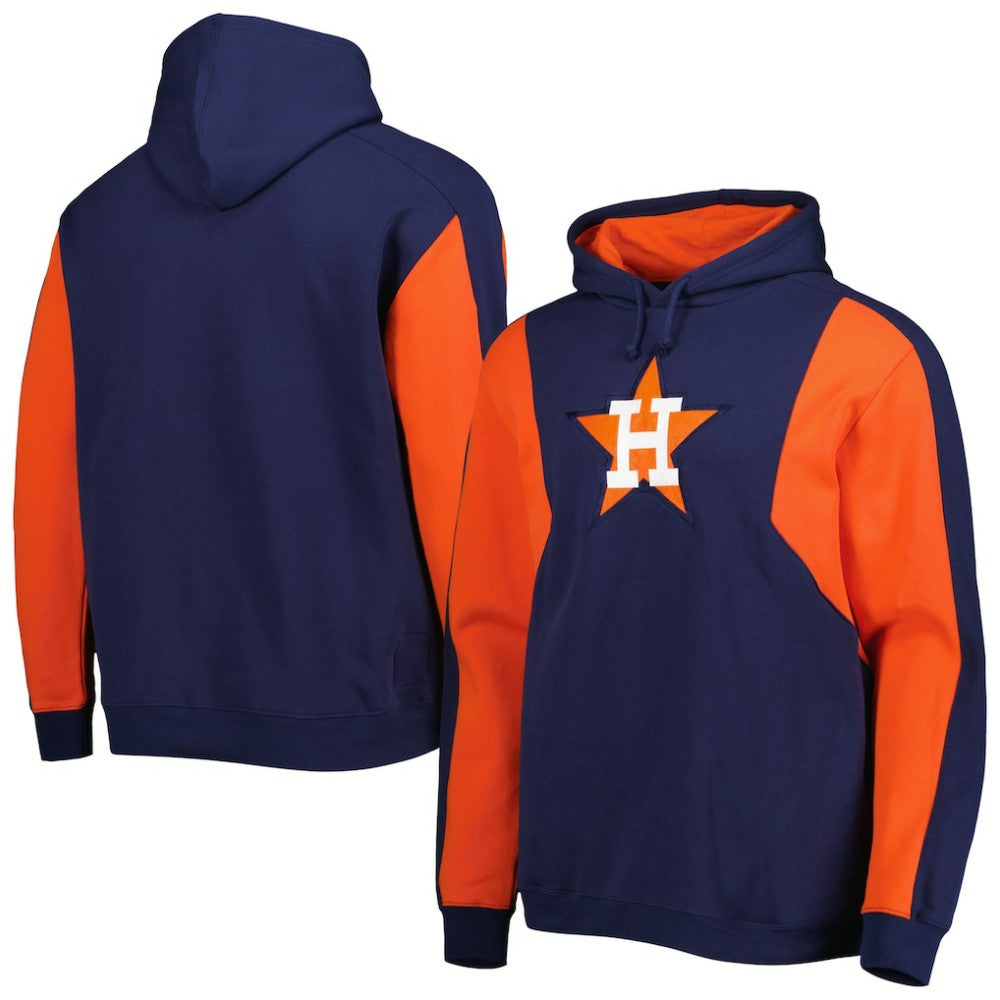 Houston Astros Colorblocked Fleece Pullover Hoodie - Navy/Orange | Mitchell & Ness