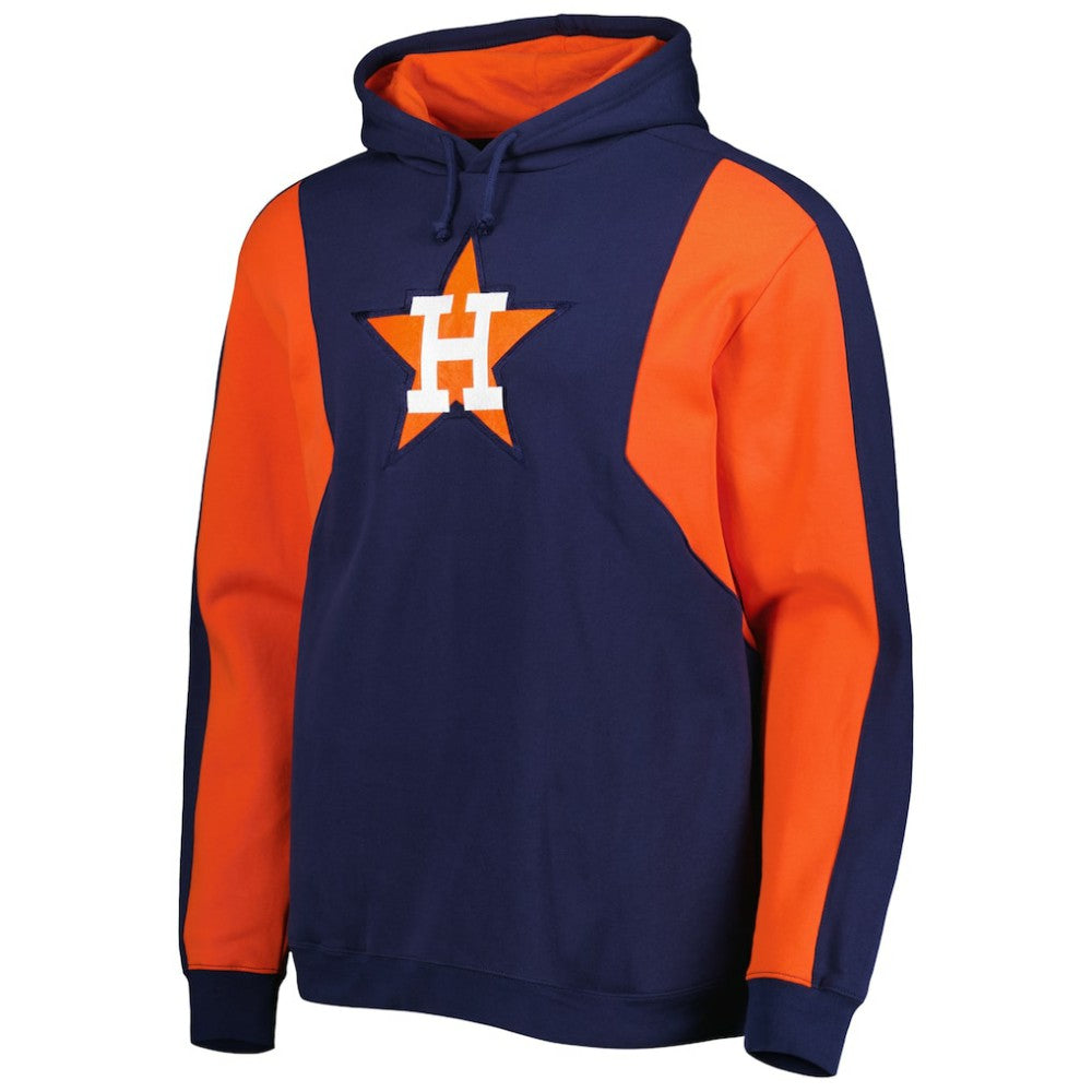 Houston Astros Colorblocked Fleece Pullover Hoodie - Navy/Orange | Mitchell & Ness