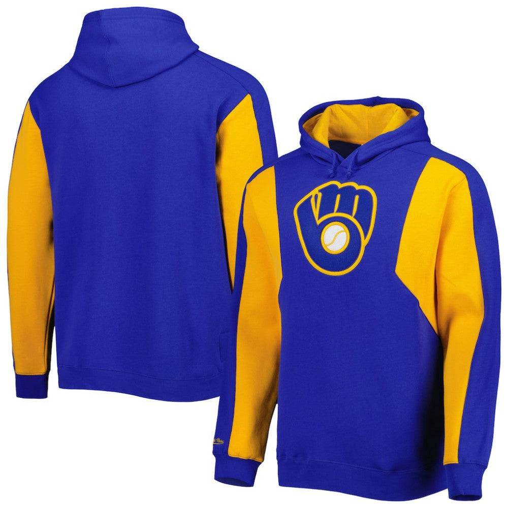 Milwaukee Brewers Colorblocked Fleece Pullover Hoodie - Royal/Gold | Mitchell & Ness
