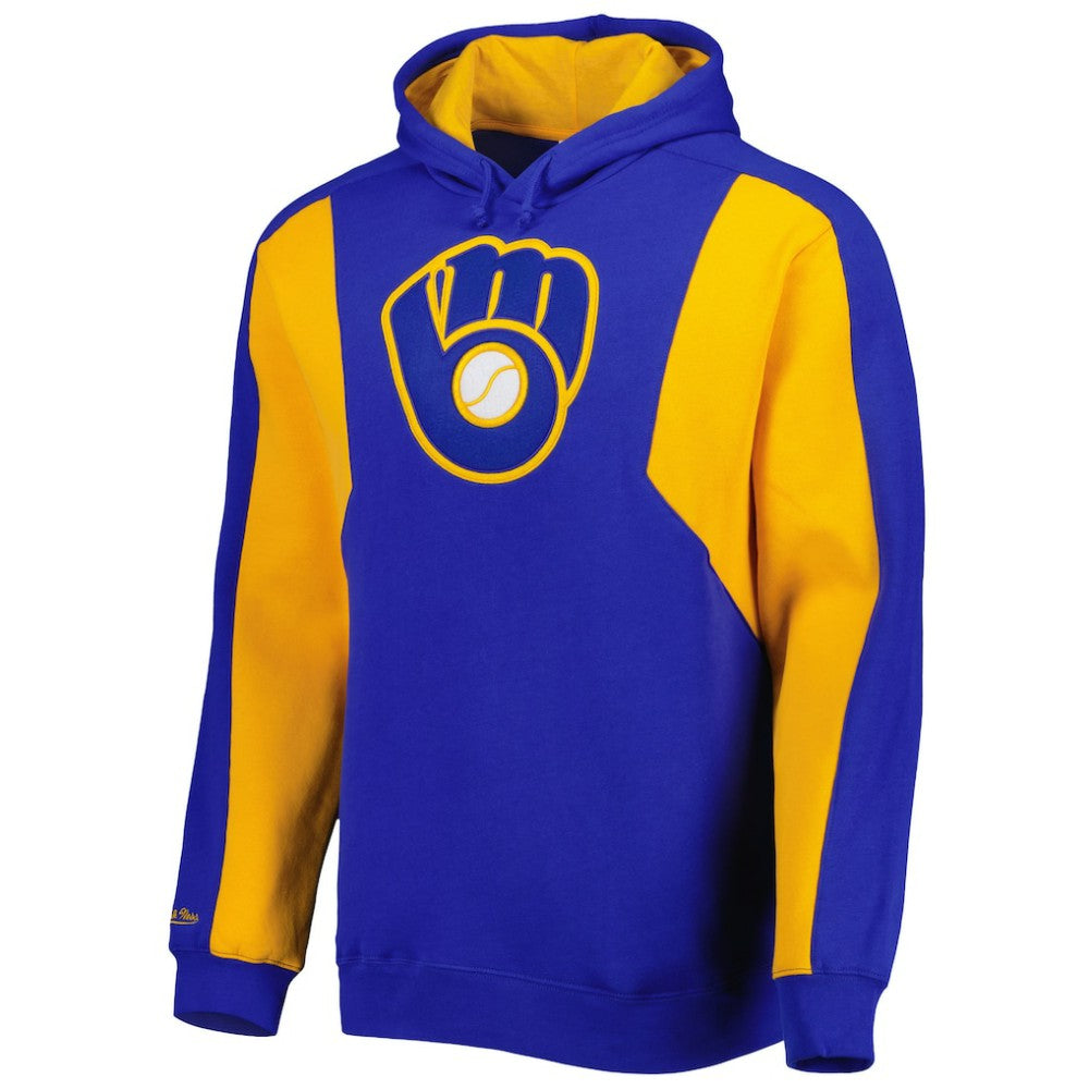 Milwaukee Brewers Colorblocked Fleece Pullover Hoodie - Royal/Gold | Mitchell & Ness