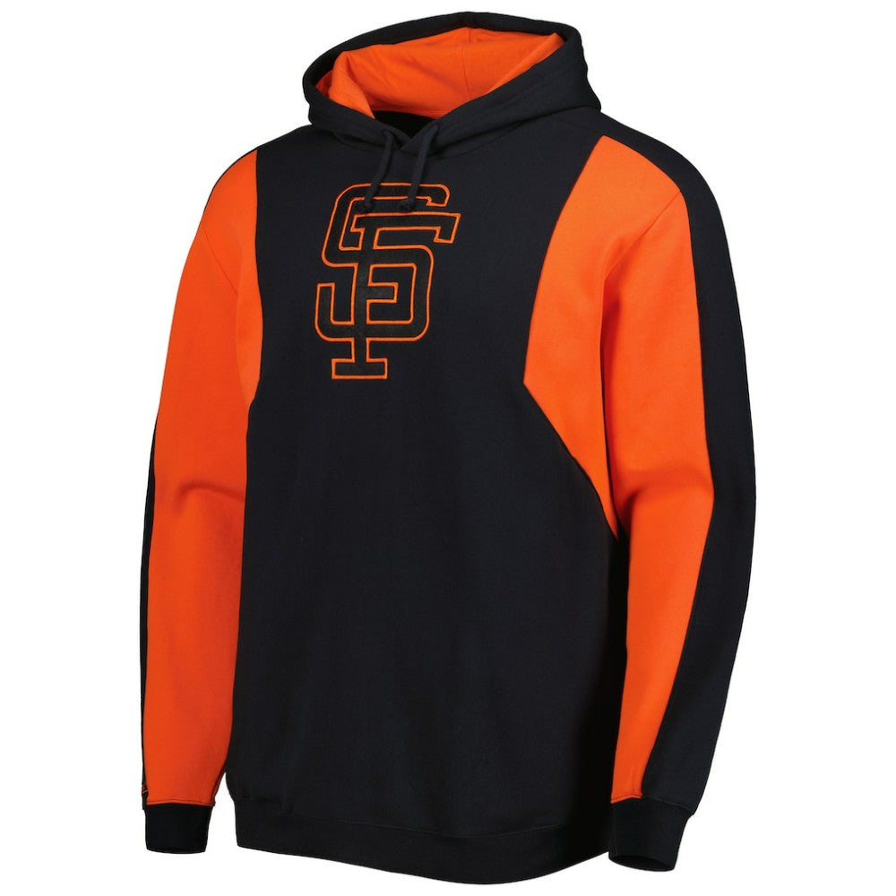 San Francisco Giants Colorblocked Fleece Pullover Hoodie - Black/Orange | Mitchell & Ness