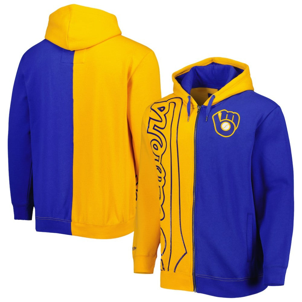 Milwaukee Brewers Fleece Full-Zip Hoodie - Gold/Royal | Mitchell & Ness