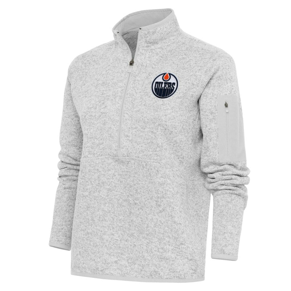 Edmonton Oilers Antigua Women's Team Logo Fortune Quarter-Zip Jacket