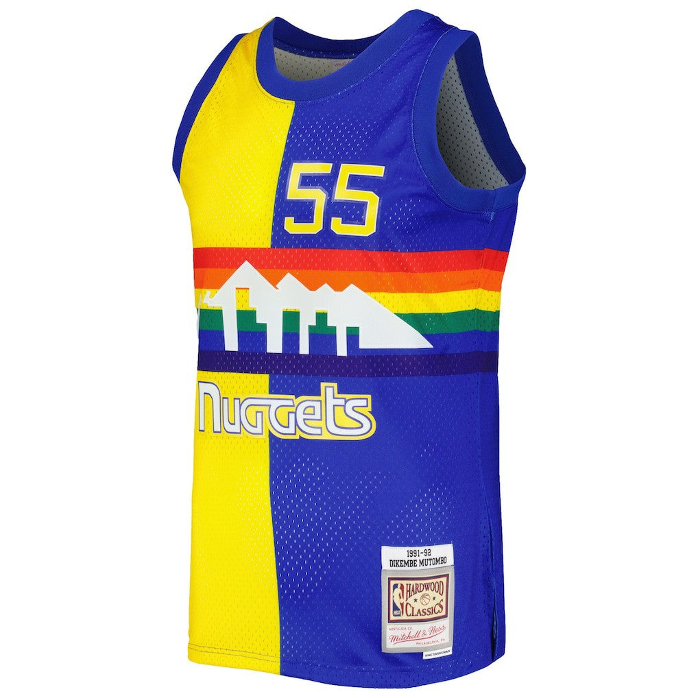 Dikembe Mutombo Denver Nuggets Hardwood Classics 1991/92 Split Swingman Jersey sale - Royal/Gold | Mitchell & Ness sale