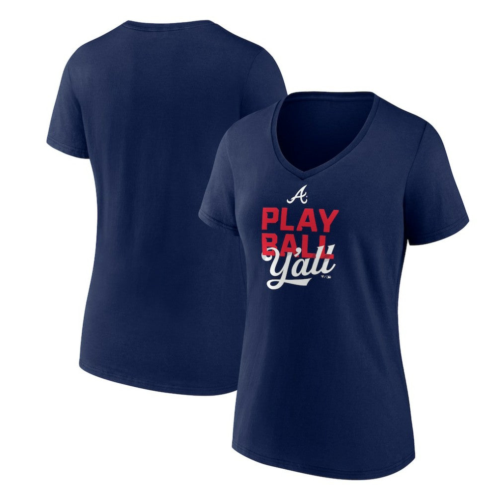 Atlanta Braves Women's Play Ball V-Neck T-Shirt - Navy