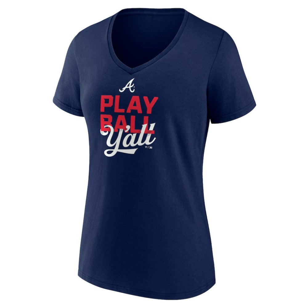 Atlanta Braves Women's Play Ball V-Neck T-Shirt - Navy