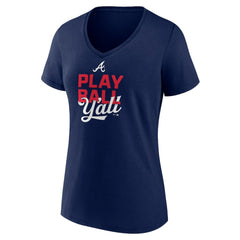 Atlanta Braves Women's Play Ball V-Neck T-Shirt - Navy