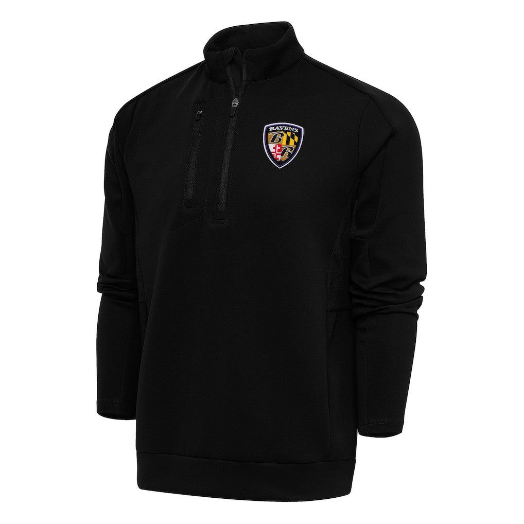 NFL Baltimore Ravens Antigua Team Logo Throwback Generation Quarter-Zip Pullover Top